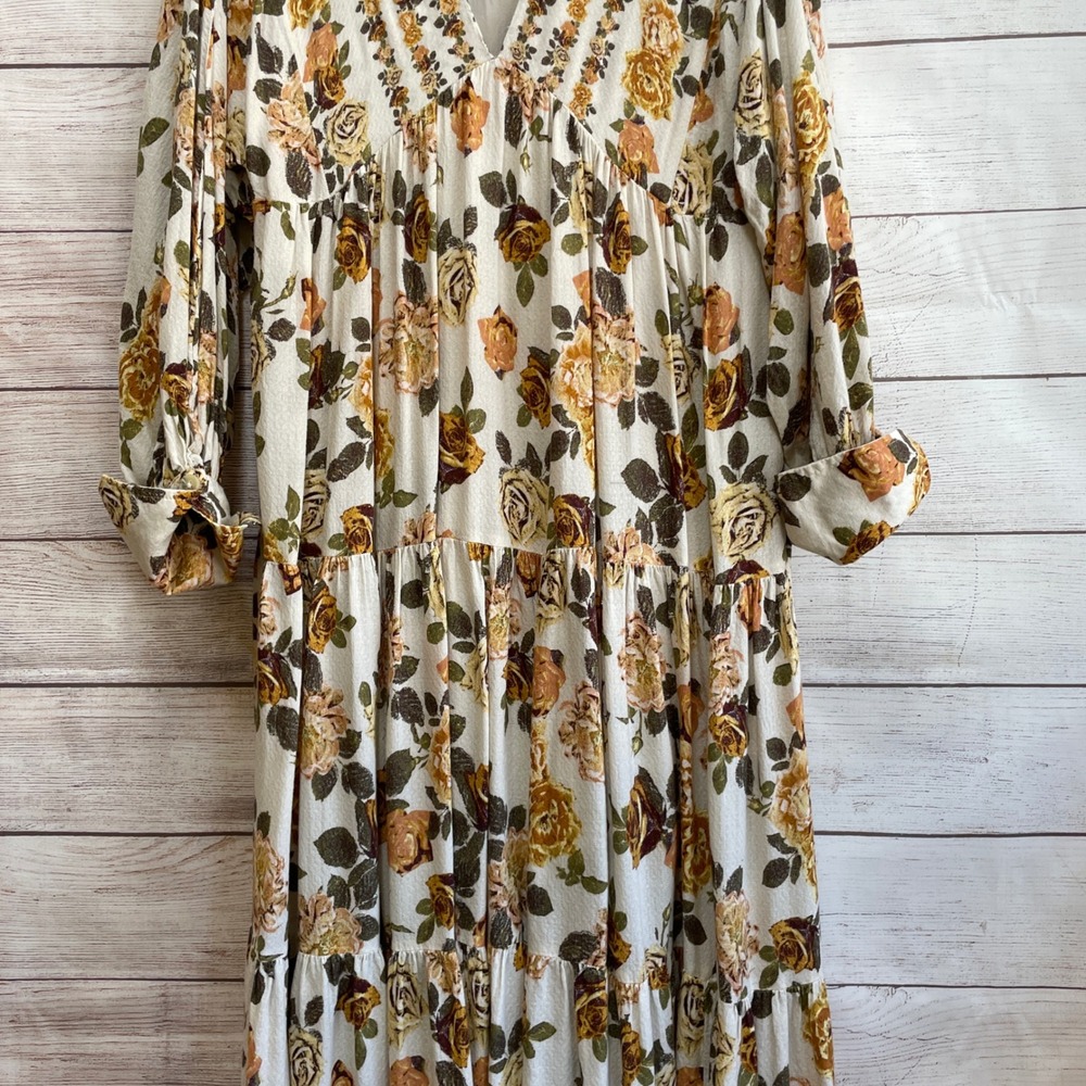FREE PEOPLE ROWS OF ROSES MAXI DRESS IN CREAM AND TAN - Picture 4 of 11